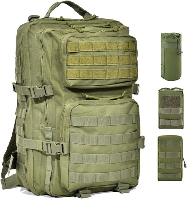ANJINU Black Tactical Backpack for Men, Military Backpack, Molle Backpack, 42L, Waterproof, Large Army 3 Day Assault Pack (Green)