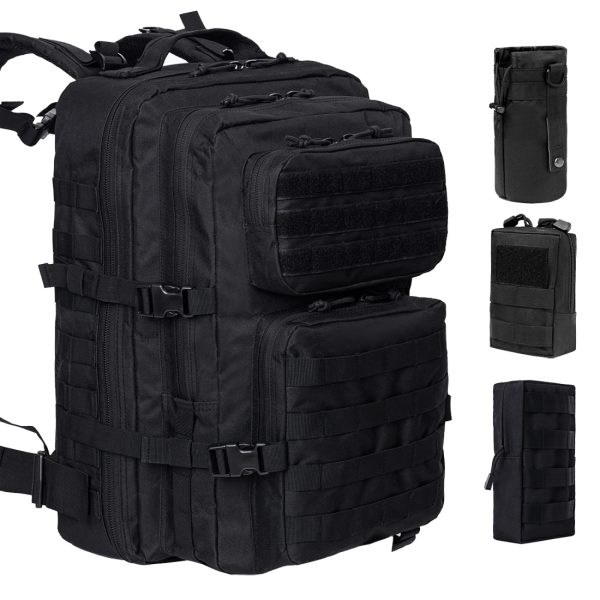 ANJINU Black Tactical Backpack for Men, Military Backpack, Molle Backpack, 42L, Waterproof, Large Army 3 Day Assault Pack (Black-4pack)