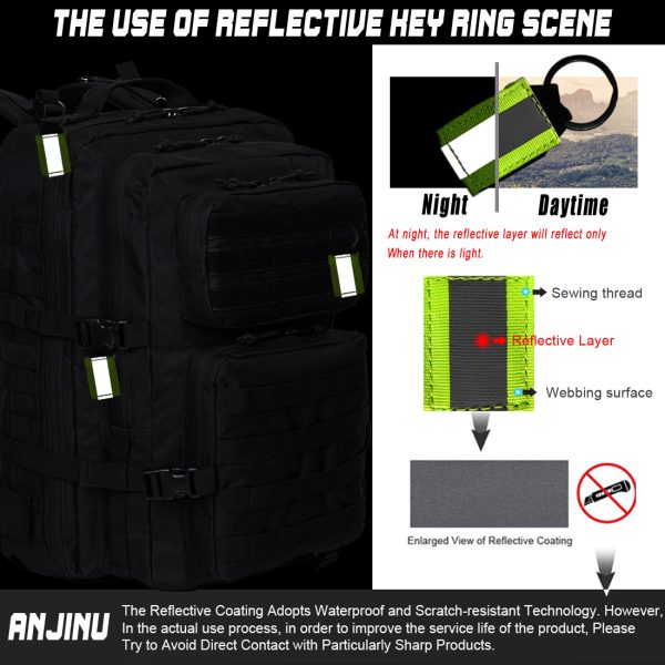 ANJINU Black Tactical Backpack for Men, Military Backpack, Molle Backpack, 42L, Waterproof, Large Army 3 Day Assault Pack (Black-4pack) - 图片 4