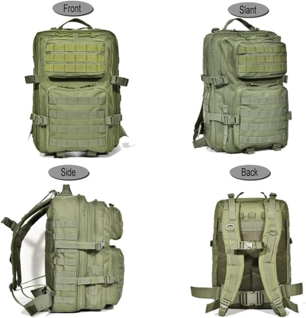 ANJINU Black Tactical Backpack for Men, Military Backpack, Molle Backpack, 42L, Waterproof, Large Army 3 Day Assault Pack (Green) - 图片 3