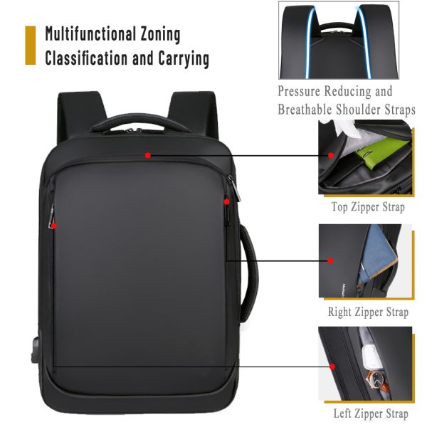 ANJINU Laptop Backpack, Business Slim Durable Travel Backpacks with USB Charging Port, College Computer Bag Gifts for Men and Women Fits Notebook - 图片 4